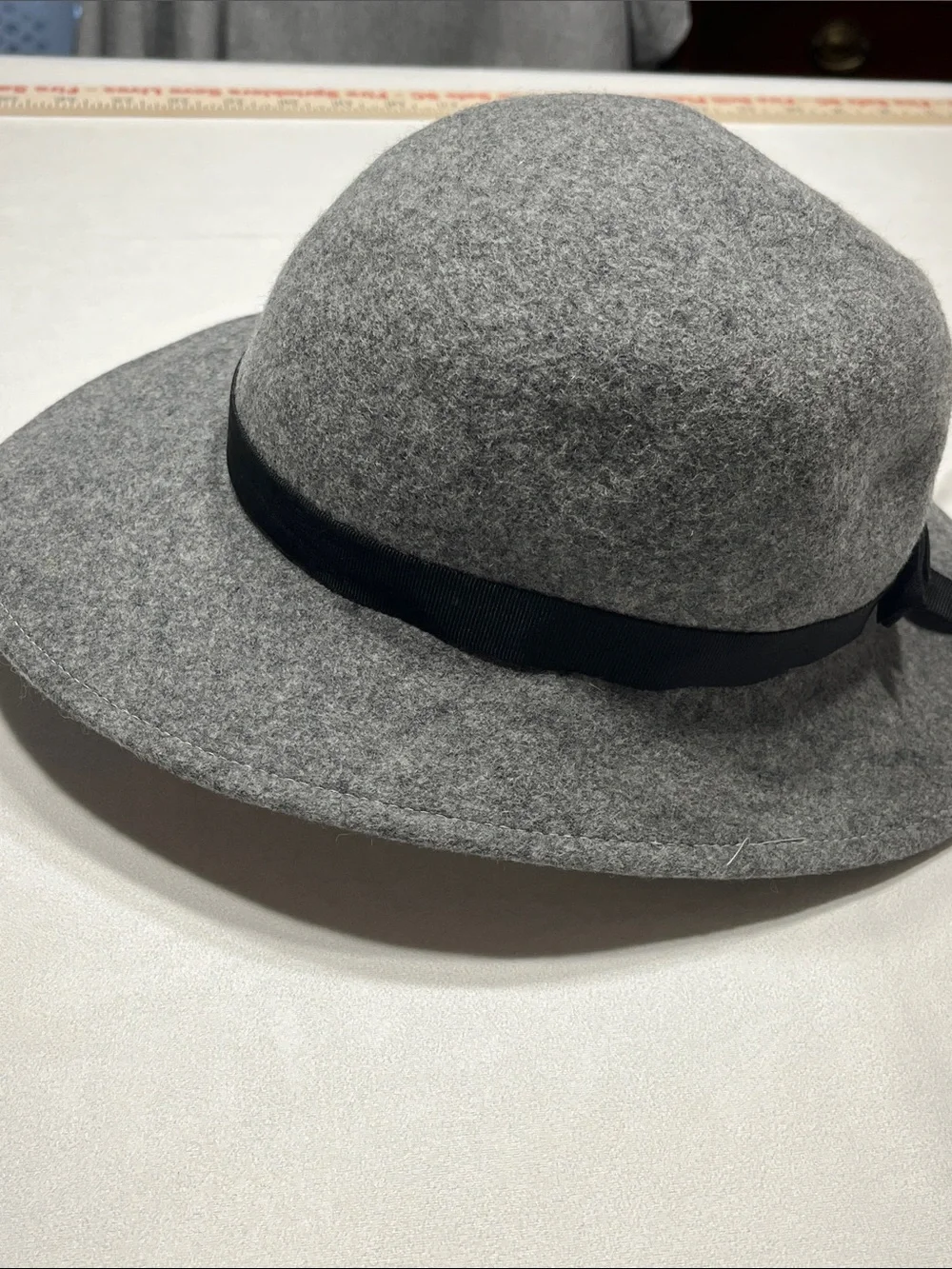 Vintage Lancaster Gray Wool Felt Wide Brim Hat Black Ribbon USA